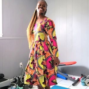 African print low back dress.